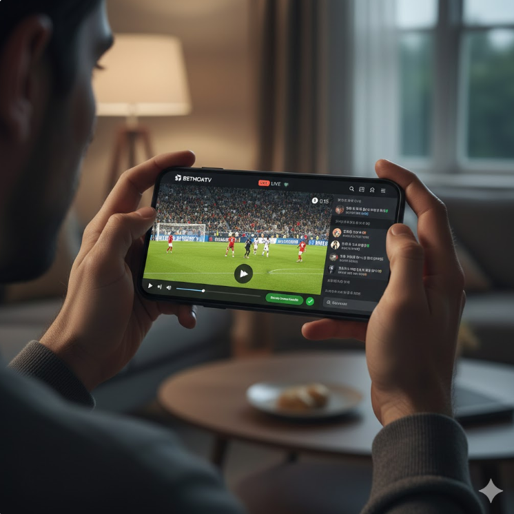 스마트폰에서 무료 축구중계 앱을 이용하여 축구중계 시청 화면