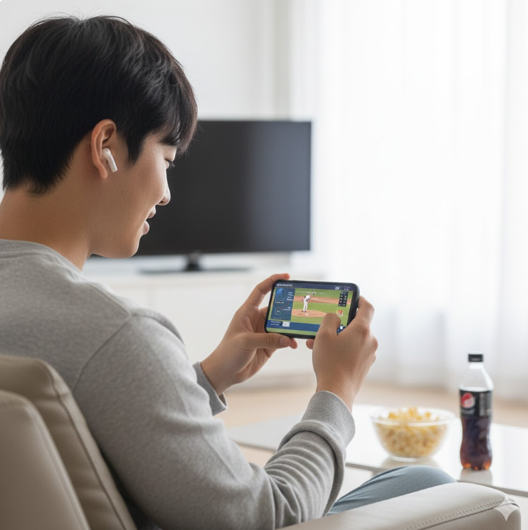 모바일로 야구 중계 보는 사람 모바일로 야구 중계 보는 사람