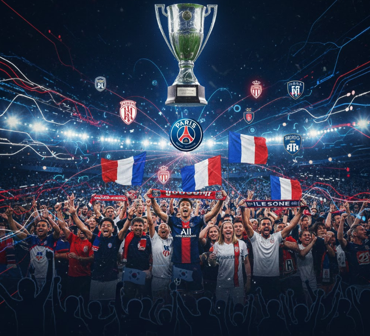 리그앙 트로피와 팬 응원 리그앙 트로피와 팬 응원