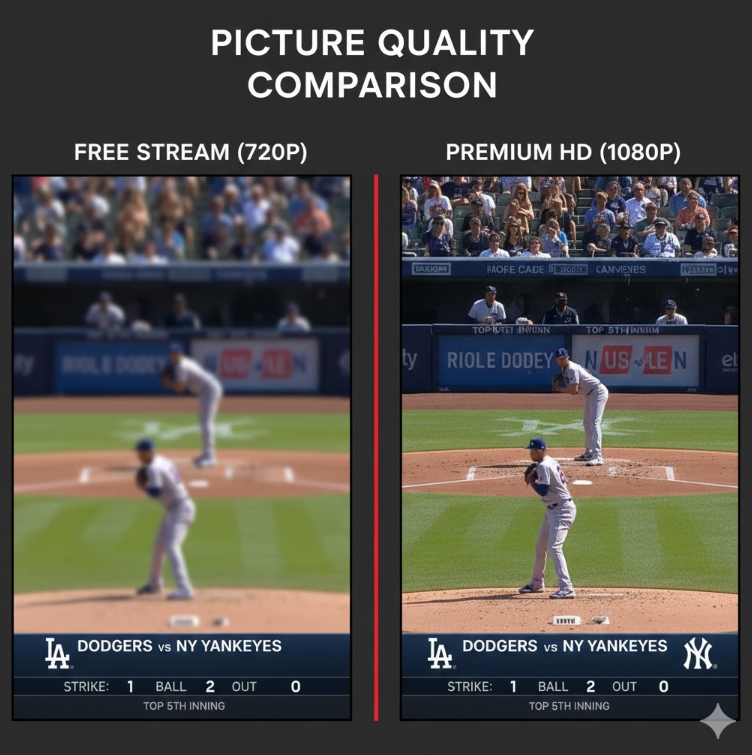 MLB 무료 vs 유료 중계 화질 비교 스크린샷