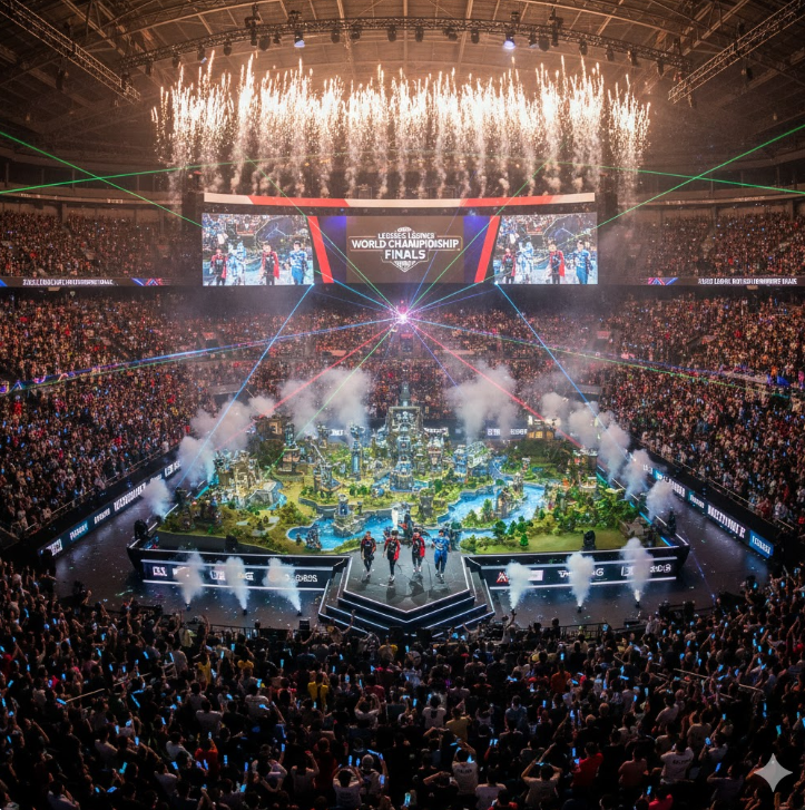 롤드컵 결승 무대 전체 샷.