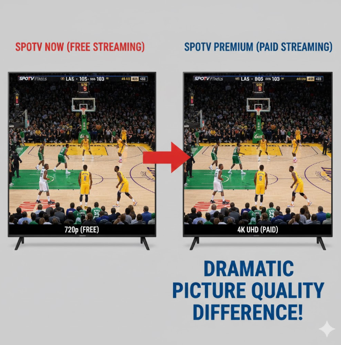 NBA 무료 vs 유료 중계 화질 비교 스크린샷