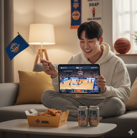 바쁜 일상 속에서도 KBL 프로농구 생중계와 함께 나만의 휴식 시간을 즐기는 현대인의 라이프스타일을 잘 보여줍니다.