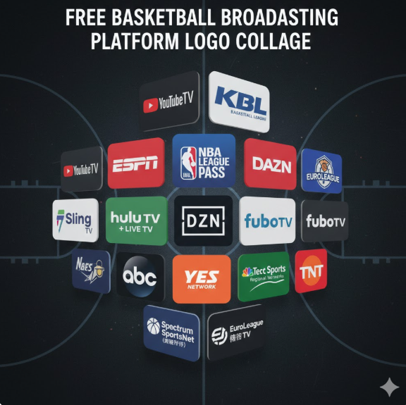 글로벌 플랫폼의 집결: NBA League Pass, ESPN, DAZN과 같은 세계적인 매체부터 국내 농구 팬들에게 친숙한 KBL 로고까지 한눈에 볼 수 있도록 구성되어 있습니다.