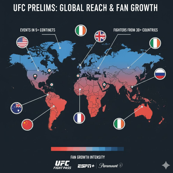 5개 대륙 이상의 이벤트 개최와 30개국 이상의 파이터 참가를 통해 글로벌 팬덤이 형성되고 있으며, 실시간 소셜 미디어 반응(#UFCFANS)을 통해 팬들이 경기에 직접 참여하고 열광하는 생생한 분위기를 전달합니다.