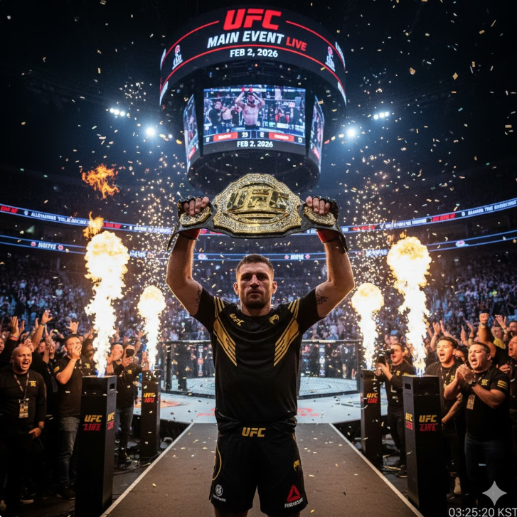 승리의 순간: 챔피언 벨트를 들어 올리며 불꽃 효과 속에 입장하거나 승리를 만끽하는 장면은 메인카드가 주는 최고의 몰입감을 보여줍니다.