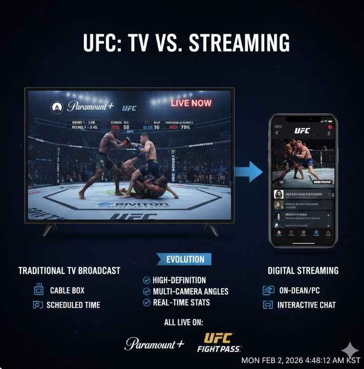 고화질 및 실시간 데이터: 4K 해상도의 선명한 파이터 클로즈업과 함께 타격 수, 심박수 등 실시간 통계 오버레이를 통해 단순 시청을 넘어선 깊이 있는 분석을 가능하게 합니다.