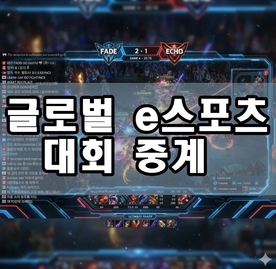 글로벌 e스포츠 대회 중계 실시간 화면으로, 롤드컵 결승전 팀파이트 액션과 다국어 채팅 창, 스코어·그래픽 오버레이가 배열된 다이나믹한 이미지. 글로벌 e스포츠 대회 중계 실시간 화면으로, 롤드컵 결승전 팀파이트 액션과 다국어 채팅 창, 스코어·그래픽 오버레이가 배열된 다이나믹한 이미지.