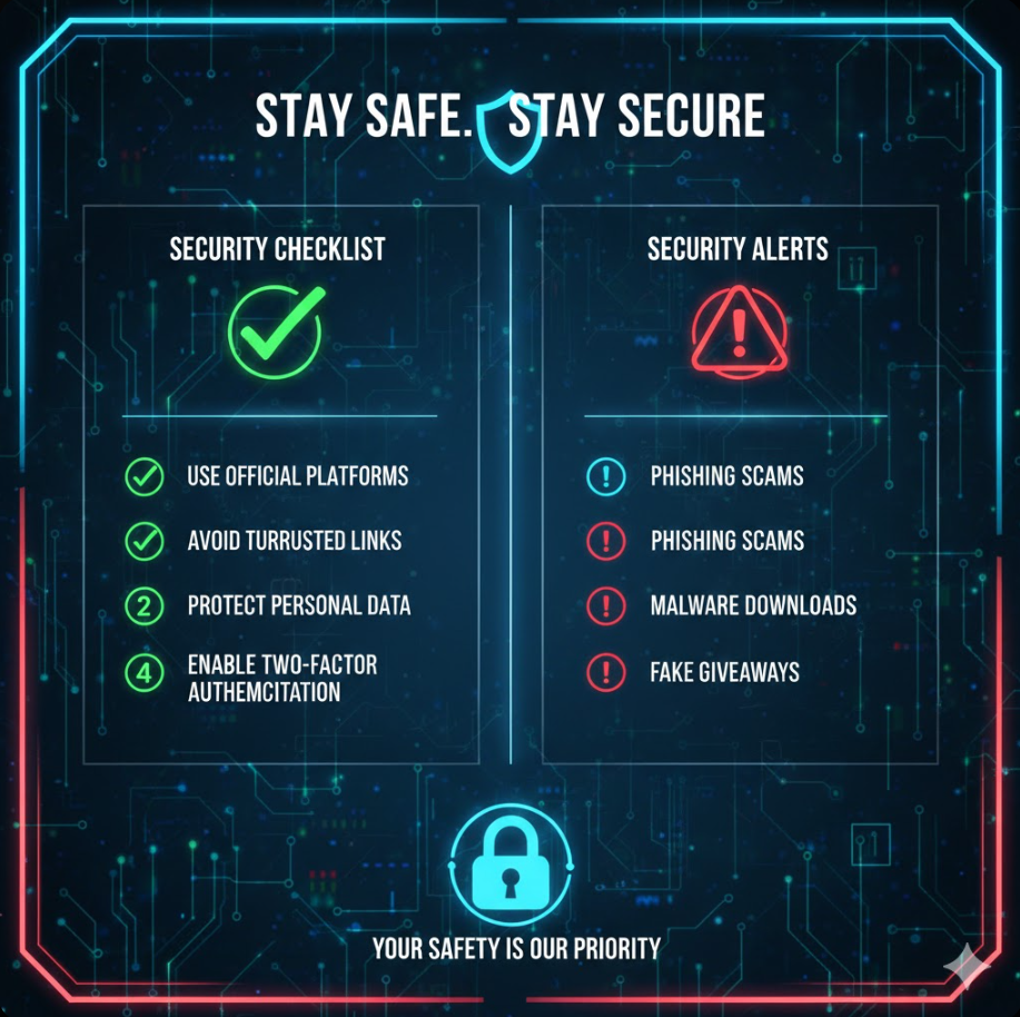 글로벌 e스포츠 무료 관전 보안 인포그래픽으로, 체크리스트와 경고 아이콘 배열된 이미지. 글로벌 e스포츠 무료 관전 보안 인포그래픽으로, 체크리스트와 경고 아이콘 배열된 이미지.