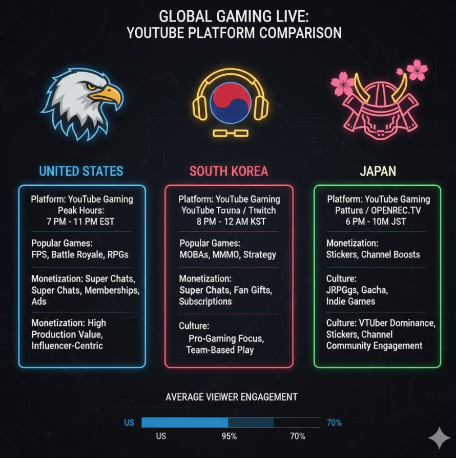  유튜브 게이밍 라이브 비교 인포그래픽