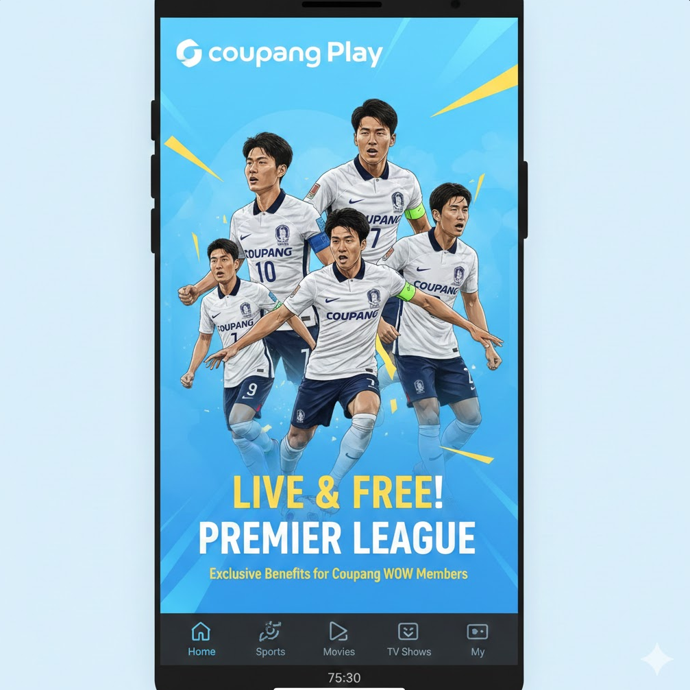 독점 생중계 및 혜택: 쿠팡플레이는 'LIVE & FREE'라는 문구와 함께 프리미어리그 등 주요 경기를 와우 멤버십 전용 혜택으로 제공하며, 국가대표 선수들을 활용한 역동적인 그래픽으로 팬들의 시선을 사로잡습니다.