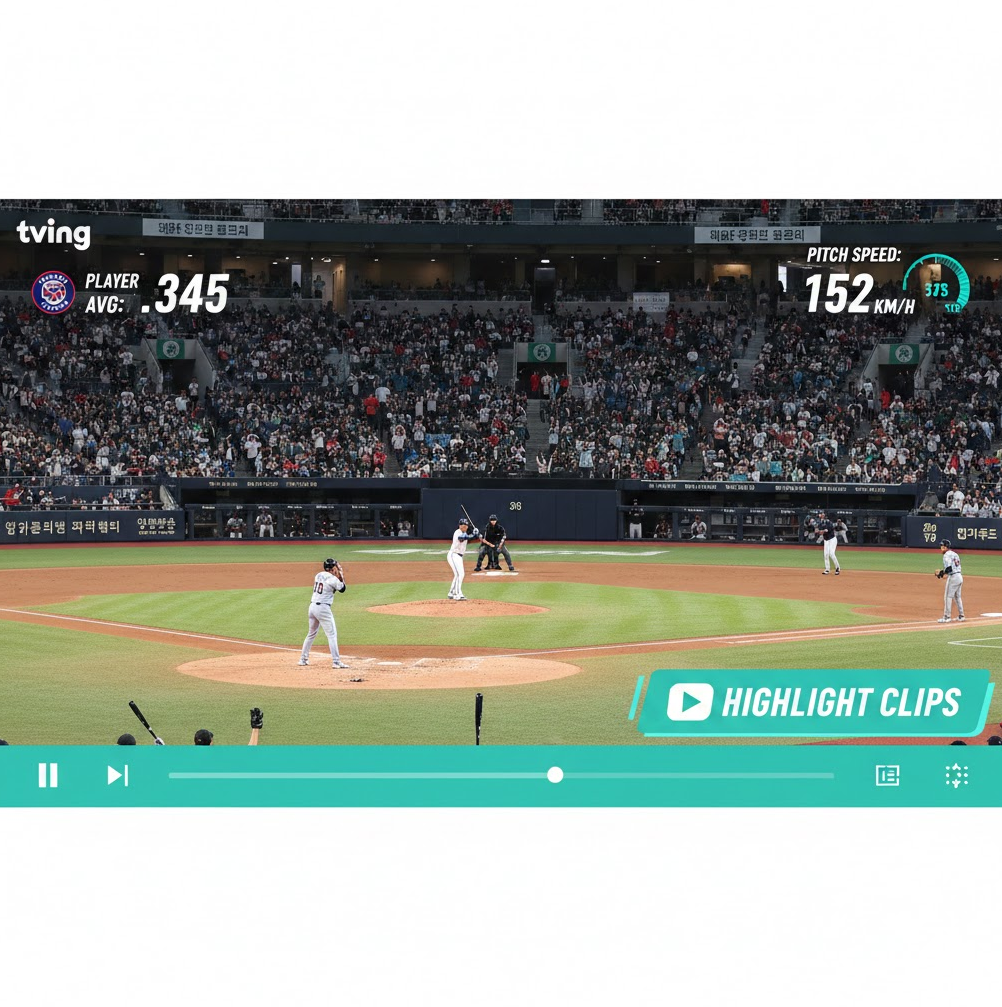 실제 시청 화면 (이미지 4, 5): 각 플랫폼에서 제공하는 생생한 경기 중계와 하이라이트 기능을 보여주며 서비스의 강점을 강조합니다.